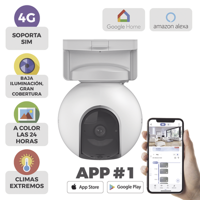 Camara de Batería Recargable / 4G Multicarrier / 3 Megapixel / Compatible con Panel Solar CS-CMT-SOLARPANEL-E conector Tipo C / Seguimiento Inteligente / Visión Nocturna a Color / Detección humana / Exterior Con Potección